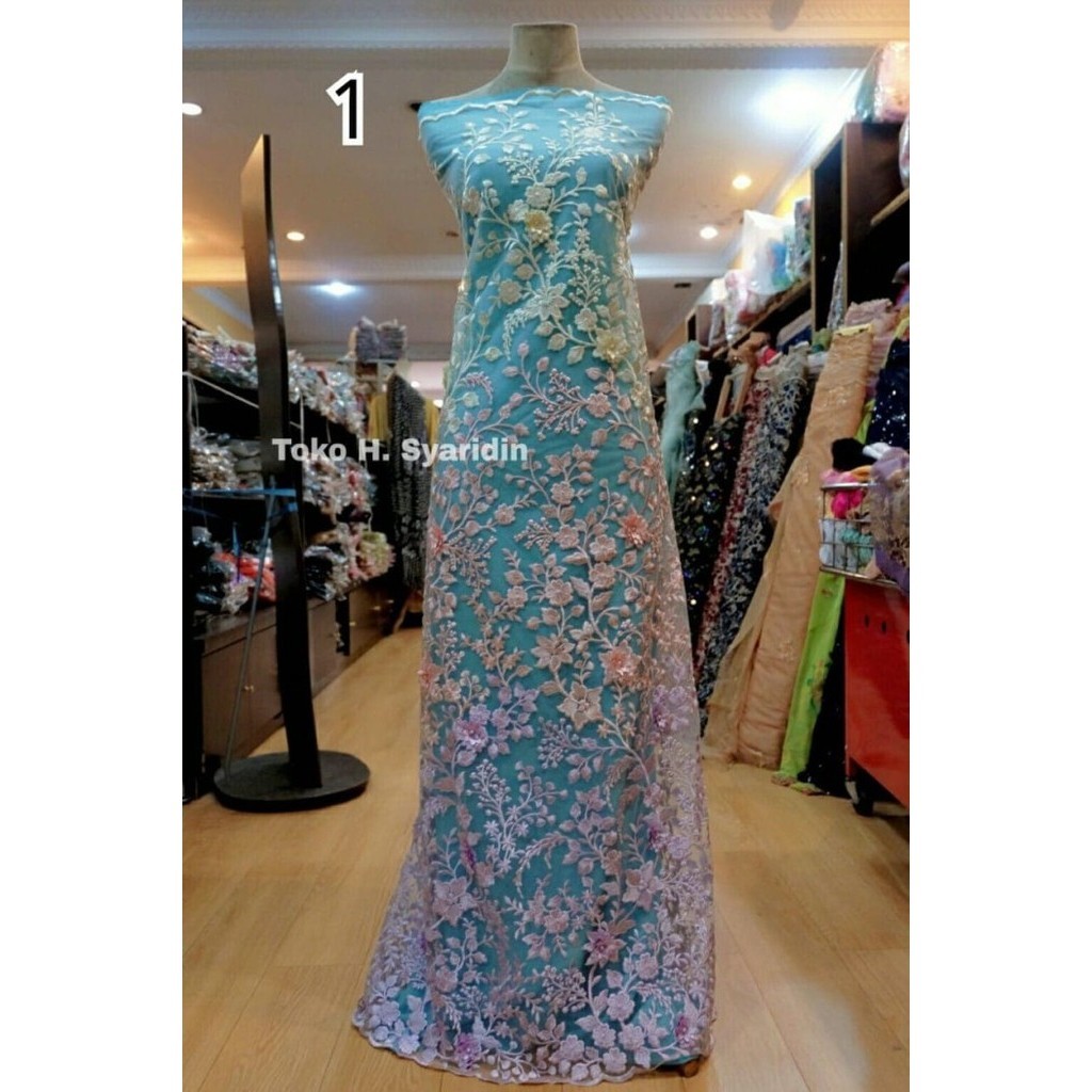 Naenggo Bahan Brokat Tulle Bunga 3D Per Meter / Kain Brokat Gradasi