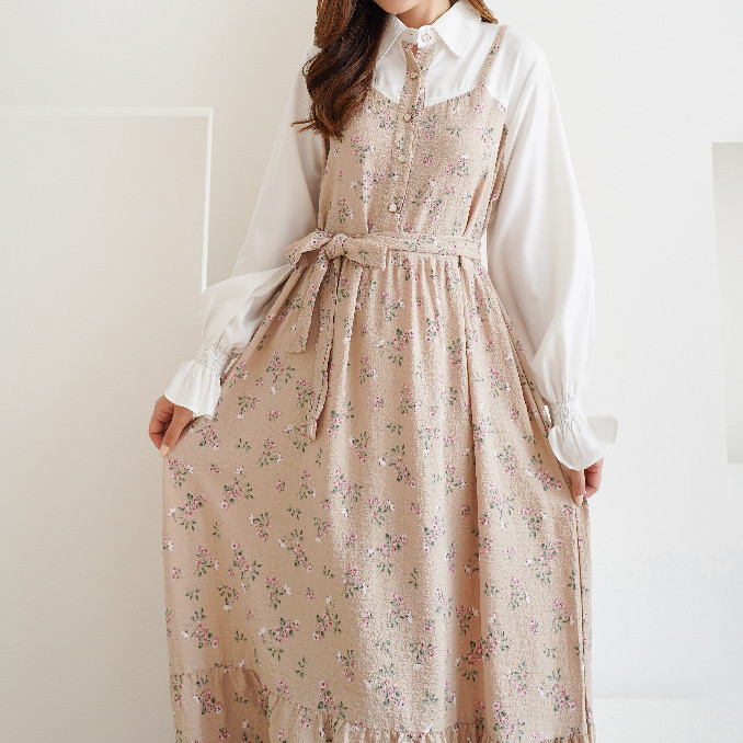 [LOOK STYLISH] [ Luluna ] HAEYO Maxi Dress Korea Baju Muslim Motif Bunga