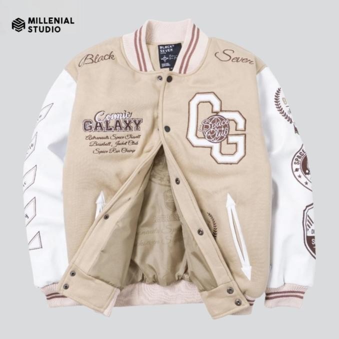 JAKET VARSITY GALAXY COSMIC CREAM | BASEBALL JACKET BORDIR ORIGINAL