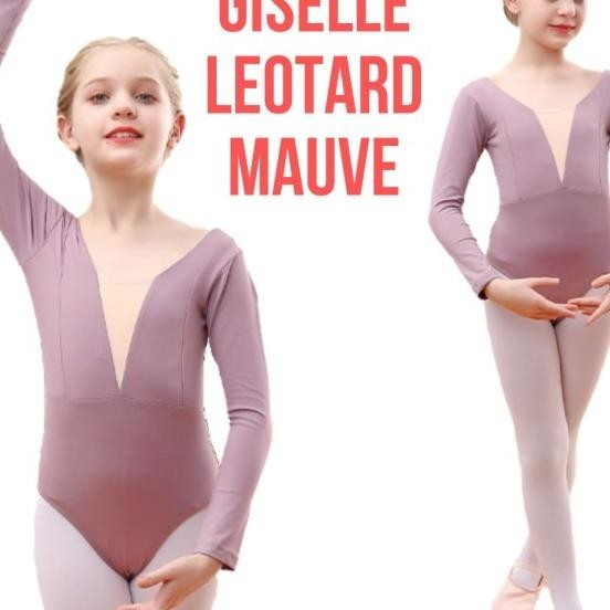 Giselle Leotard Mauve Baju Balet Lengan Panjang Senam Gym Ice