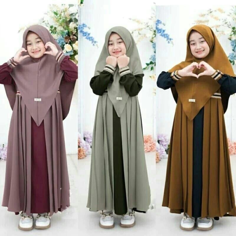 RYANA SYAR'I KIDS+KHIMAR/gamis anak 4-14 tahun/gamis anak terbaru/gamis anak kekinian/dress lebaran 