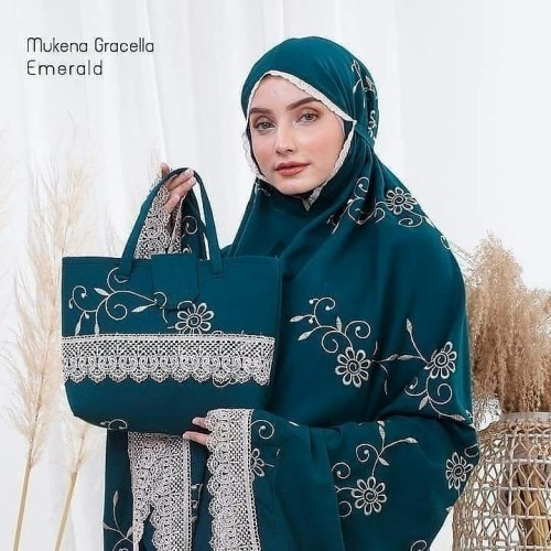 COD MUKENA DEWASA TERATAI GRACELLA RAYON JUMBO MEWAH FULL BORDIR PUTIH