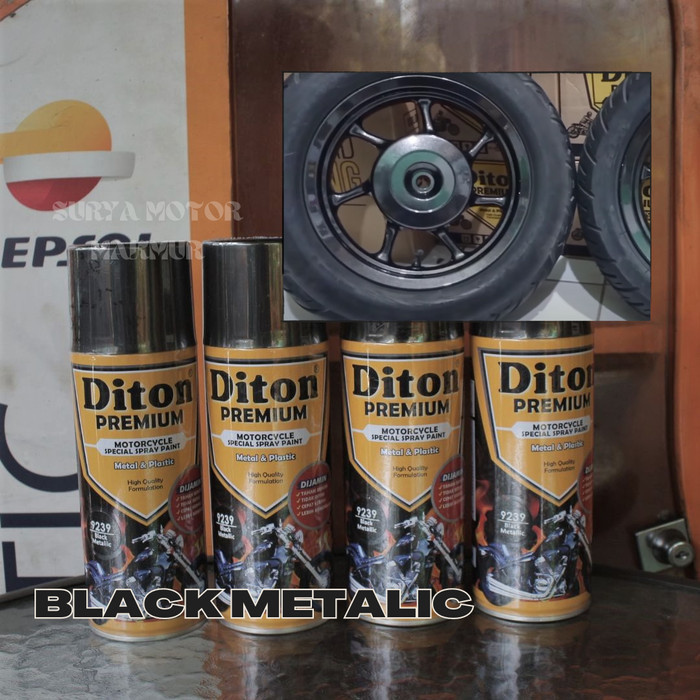 siap kirim] Cat Semprot/Pilok/Pilox Diton Premium 9239 Black Metallic Warna Hitam