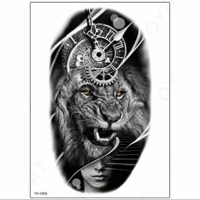 New Tato Temporer Lion Clock Singa / Temporary Tatoo Palsu Sticker Tempel Gratis Ongkir