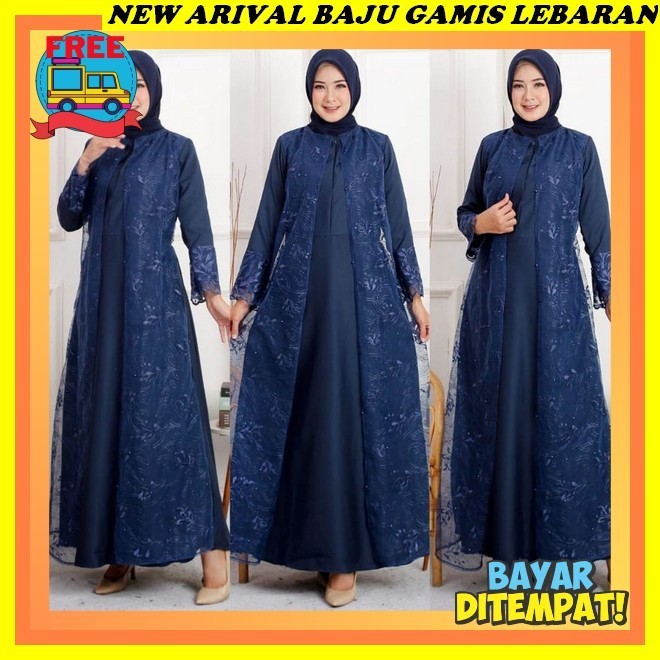 Dress Lebaran Kekinian Terbaru 2024 Rayon Bahan Adem Premium S M L Xl Bj Baju Wanita Jumbo Lengan Pa