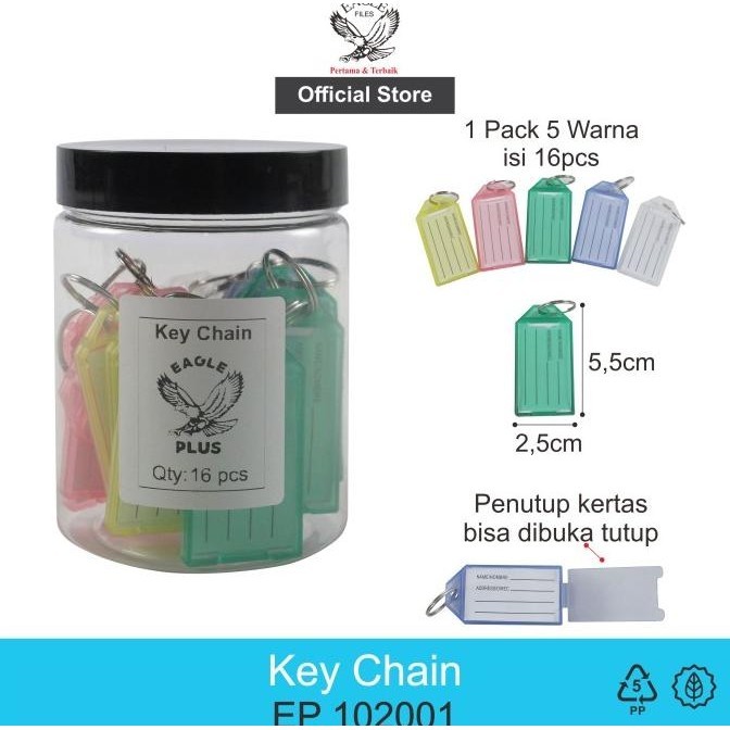 

Eagle Plus Gantungan Kunci Key Ring Name Tag Label Isi 16/Pack Original