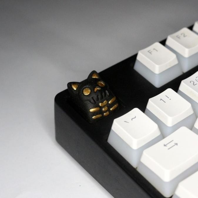 Sale Terbatas Spooky Cat Black Gold Keycaps/Mechanical Keycaps/Resin Keycaps/Artisan