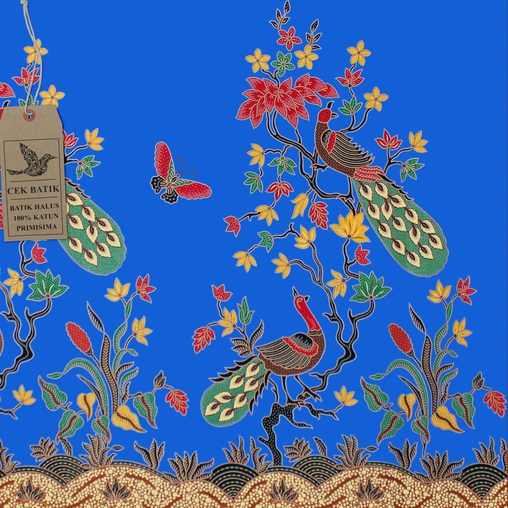 Kain Batik - Motif Bunga Burung Merak dan Kupu (Biru Muda)