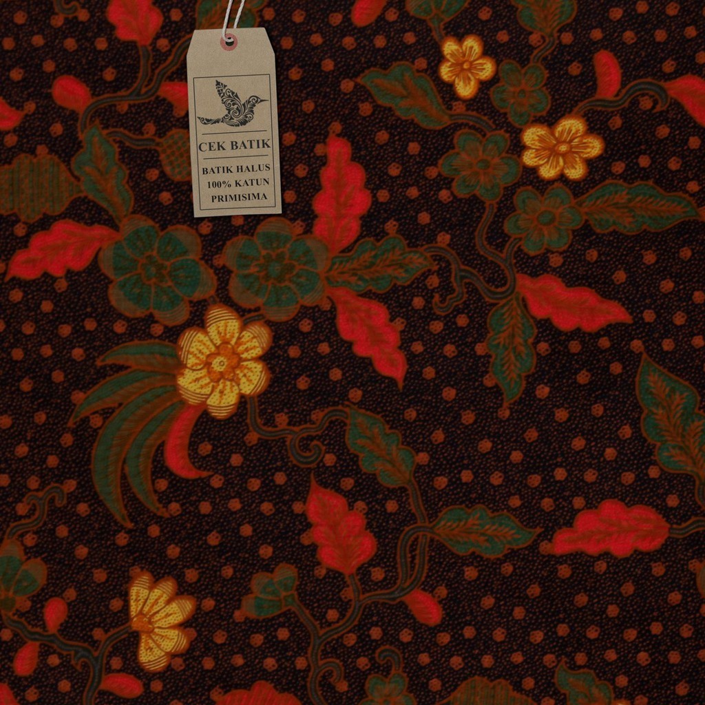 Kain Batik - Motif Bunga Kembar Warna Dasar Hitam Manis