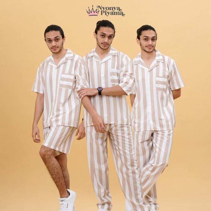 Nyonya Piyama Katun Set Piyama Pria - Robbin Latte Classic