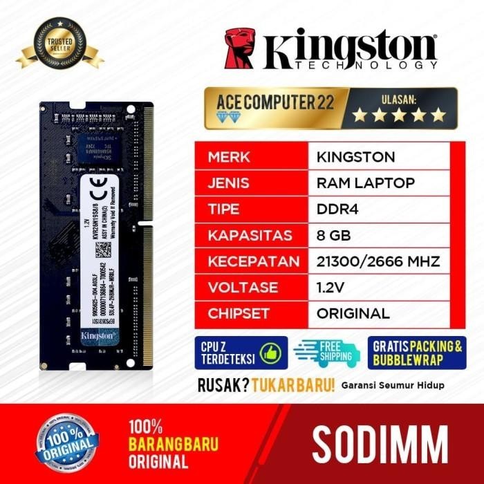 RAM KINGSTON SODIMM DDR4 8GB PC 21300 / 2666MHz Berkualitas