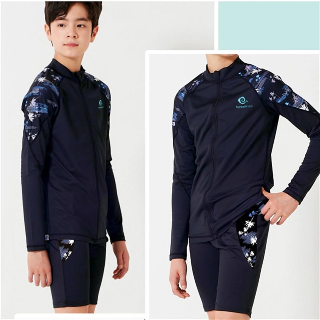 [SVT COLLECTIONS] (BAJUANAKPRINCESS) SX442 Baju Renang Swimsuit Anak Set Lengan Panjang Boys Black