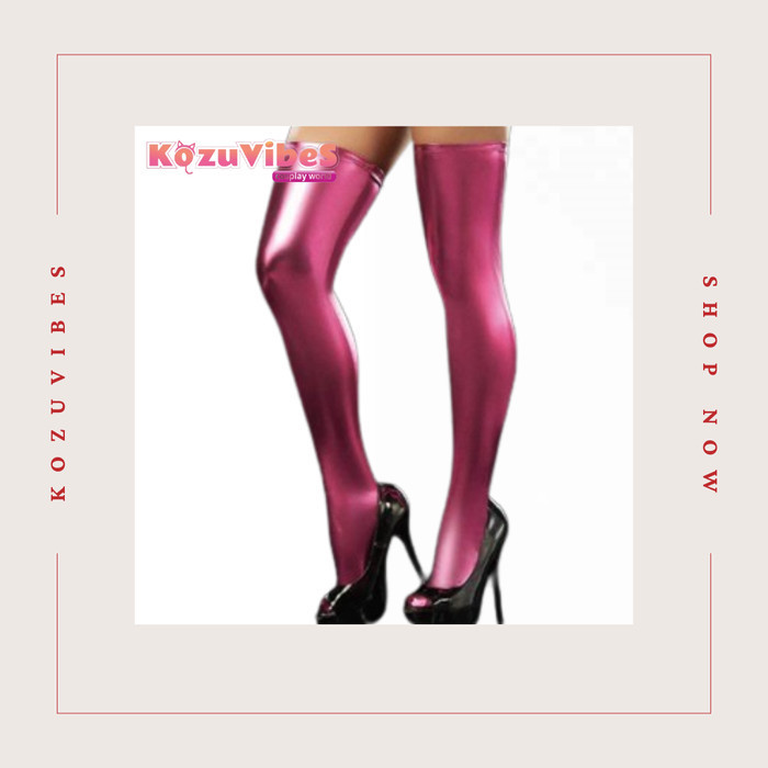 KOZUVIBES COSPLAY SEXY KULIT LATEX PVC KAOS KAKI PANJANG HEELS STOKING