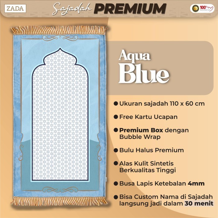 Murah Sajadah bulu premium ZADA - paling nyaman digunakan bisa custom nama - Aqua Blue Lebaran Terba