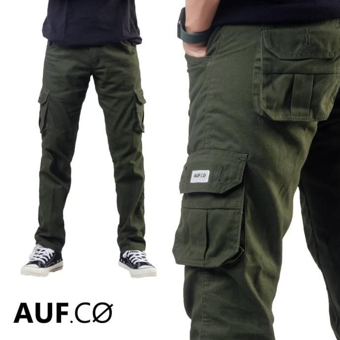 Celana Cargo Pria Hijau Army Slimfit Auf.co