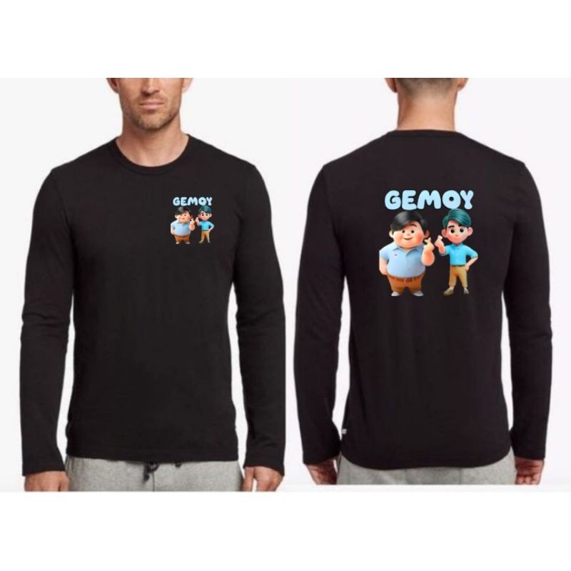 Atasan Lengan Panjang Dewasa Gambar Depan Belakang Motif Gemoy Biru//kaos Lengan panjang