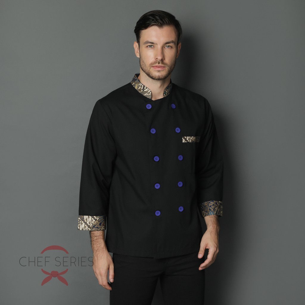 [FRESH STYLE] GET IT NOW Chef Series Emerald Batik Tangan Panjang Baju Koki - Hitam Navy