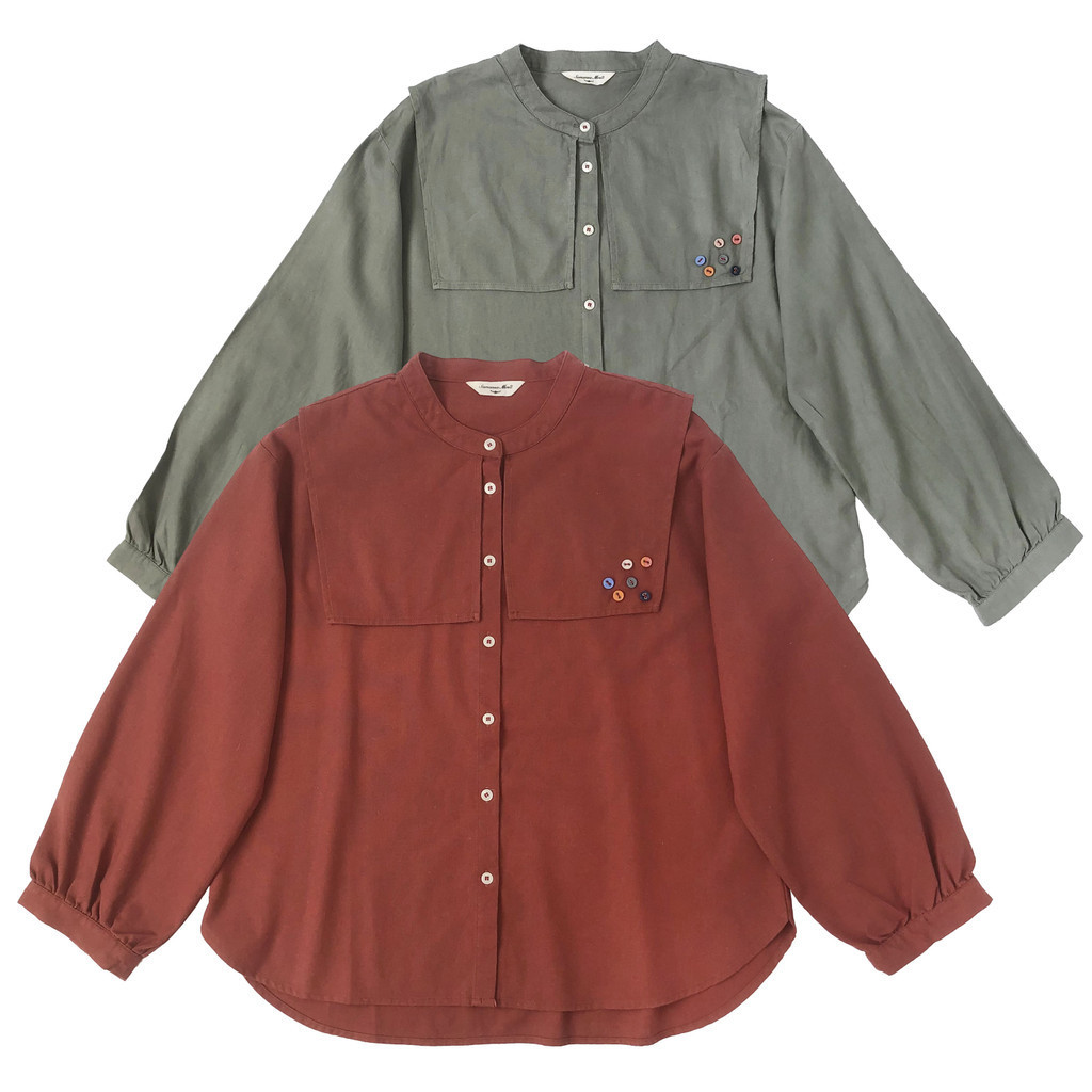 BLUS LINEN MERAH ABU KERAH COLLAR LEBAR SEGI SAILOR KOREA IMPORT