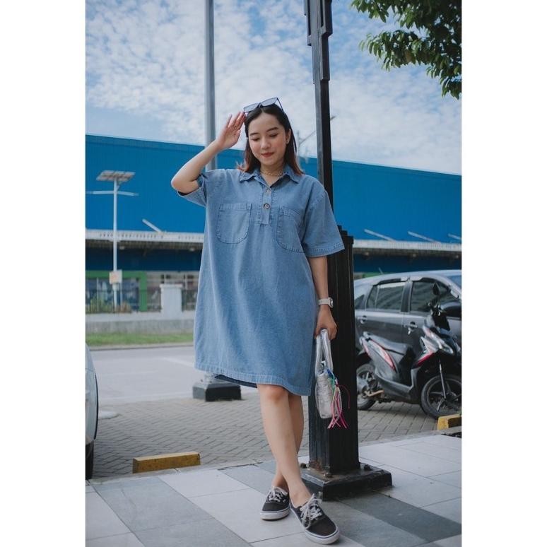 Jennifer Dress Denim - Dress Denim Wanita Kekinian 9061