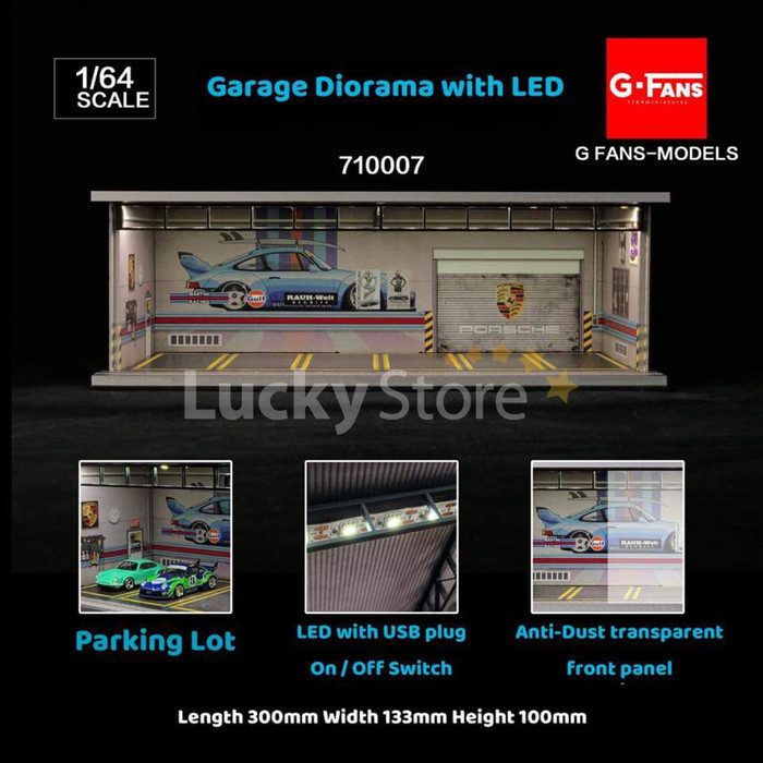 Terbaru G-Fans Models 1/64 Diorama Diecast Porsche RWB GULF Garage with LED