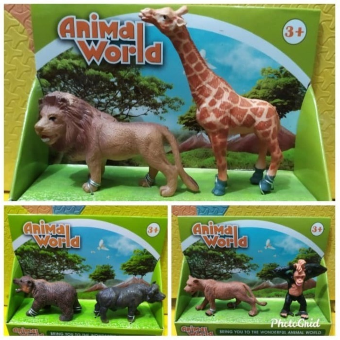 Terbaru Mainan Binatang Miniatur Singa Jerapah Maket Diorama Kebun Binatang