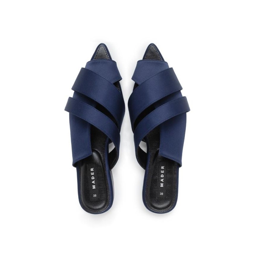Mader - Open Toe Mules Satin - Navy