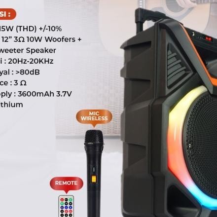 Termurah Advance Speaker Bluetooth Karaoke TWS 12inch+1xMic Wireless 1221