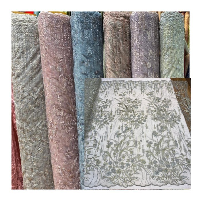 Kain Bahan Tile Mutiara Badai Bahan Kebaya Tile Brukat Tile Payet