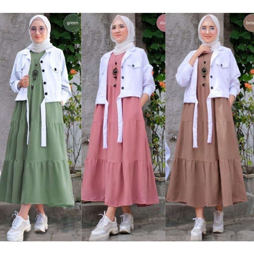 Baju Muslim Wanita Terbaru 2024 Setcell Dewasa Oneset Lebaran Hijab Celana Onesett Lengan Panjang Bj