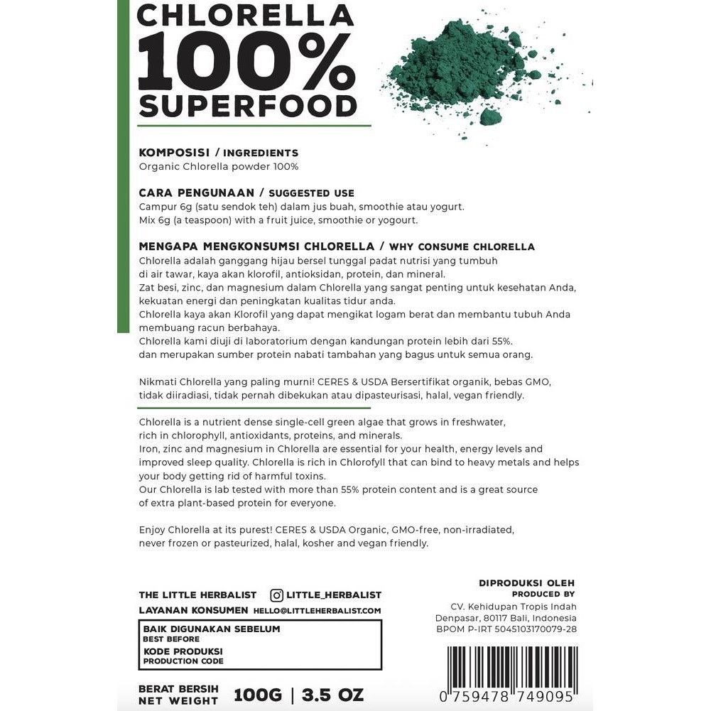 

Bubuk Chlorella Organik / Organic Chlorella Powder - 100 grams TF