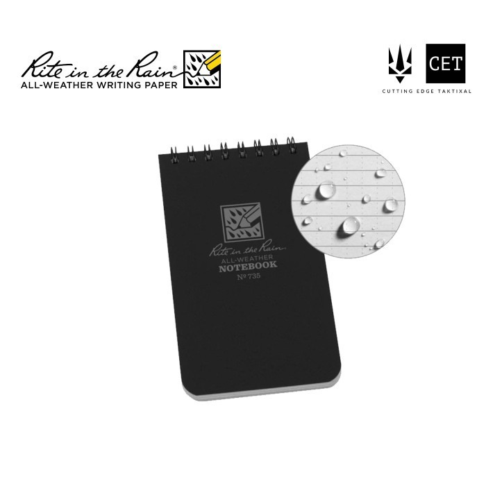 

Hemat Rite In The Rain 735 Top-Spiral 3X5" Notebook Buku Tahan Air - Black Hemat