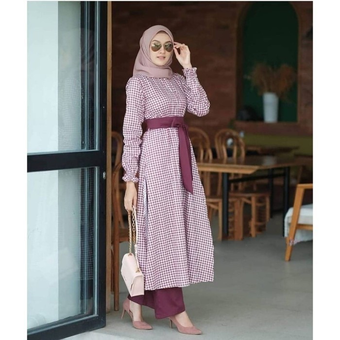 Square Set / Oneset Long Tunik+Celana Ter / Setelan Muslim Wanita