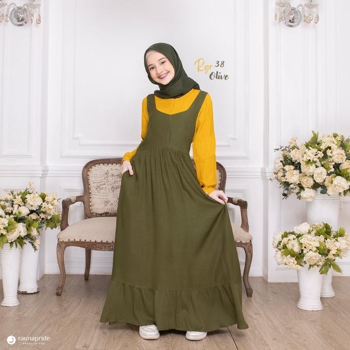 New Rauna - Baju Muslim - Gamis Remaja 38 Olive Berkualitas