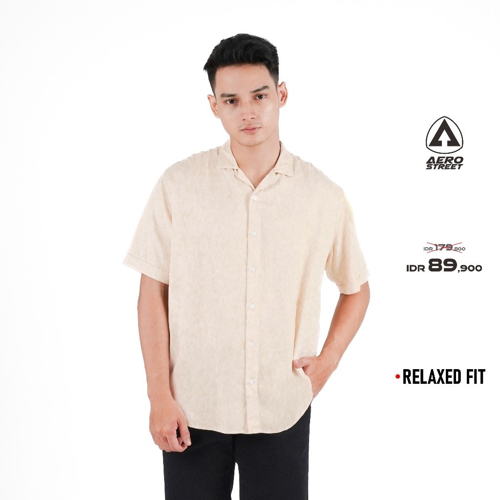 Promo Mega Sale 2.2 // Aerostreet Kemeja Rayon Marva Krem Hawai Polos Cerah Pria Wanita QABAA