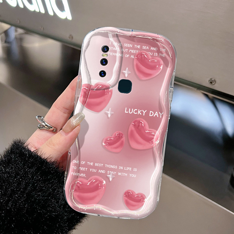 Casing Hp VIVO V15 VIVO V15 Pro VIVO V20 Pro VIVO S7 Case merah muda Cinta pola Casing HP indah Doub