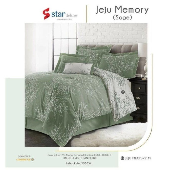 Sprei Set Star Deluxe Jeju Memory Sage Size 160X200 180X200 200X200