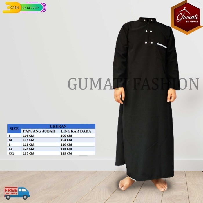 CODJubah pria dewasa gamis pria grosir tebal berkualitas jubah al.harby - Hitam, Sjumbo premium leng