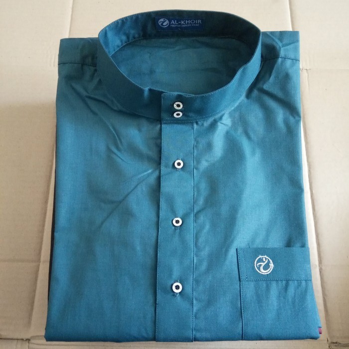 CODJubah pria gamis panjang haromain Al Khoir katun premium - indigo, Slengan pendek slimfit jumbo j