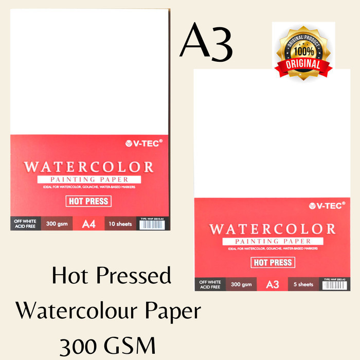 

Hadir V-Tec Watercolour Paper Hot Pressed A3 300 Gsm - Lembaran Bagus