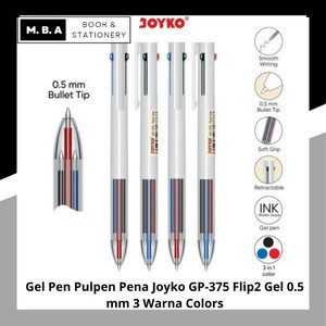 

Gel Pen Pulpen Pena Joyko GP-375 Flip2 Gel 0.5 mm 3 Warna Colors - Hitam