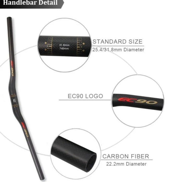 NEW HANDLEBAR EC90 CARBON SIZE 31.8MM - HANDLEBAR CARBON SEPEDA MTB STANG QUALITY ORIGINAL CHECK