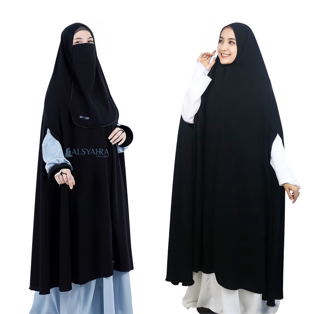 Promo Mega Sale 2.2 // Alsyahra Exclusive Set Khimar Syari Handzipper Al haramain Jetblack