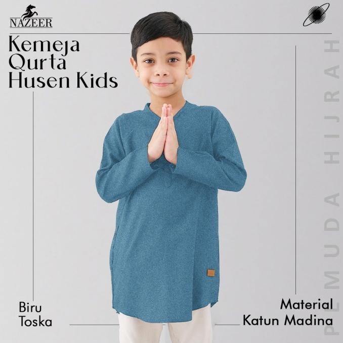 baju koko anak laki laki umur 8 12 tahun lengan panjang biru tosca