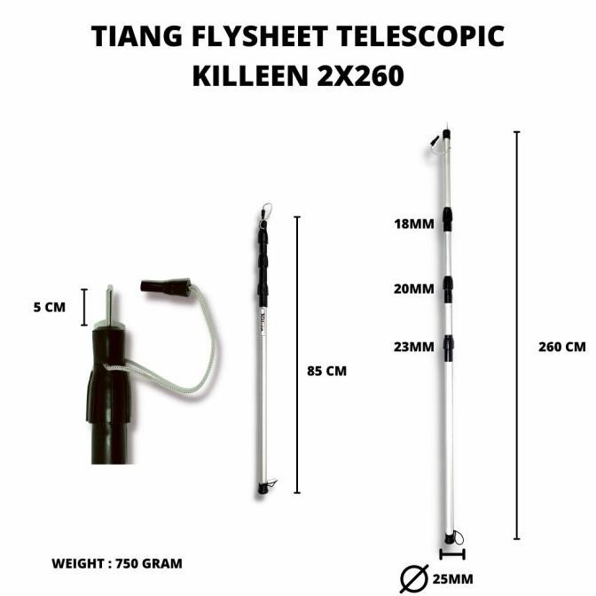 Tiang Flysheet Teleskopik Double Alumunium 260 CM For Bivak Tenda
