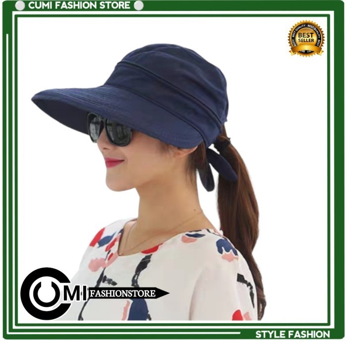 Promo Topi Pantai Wanita Topi Lebar Lipat Praktis Zipper Pita Kupu Putih
