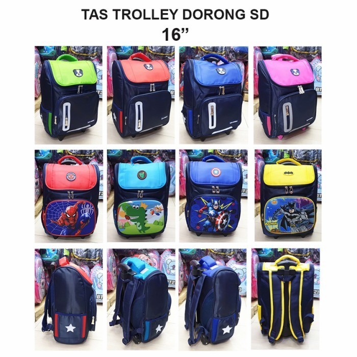 Baru tas trolley ransel sekolah anak SD import gambar dinosaurus Spiderman