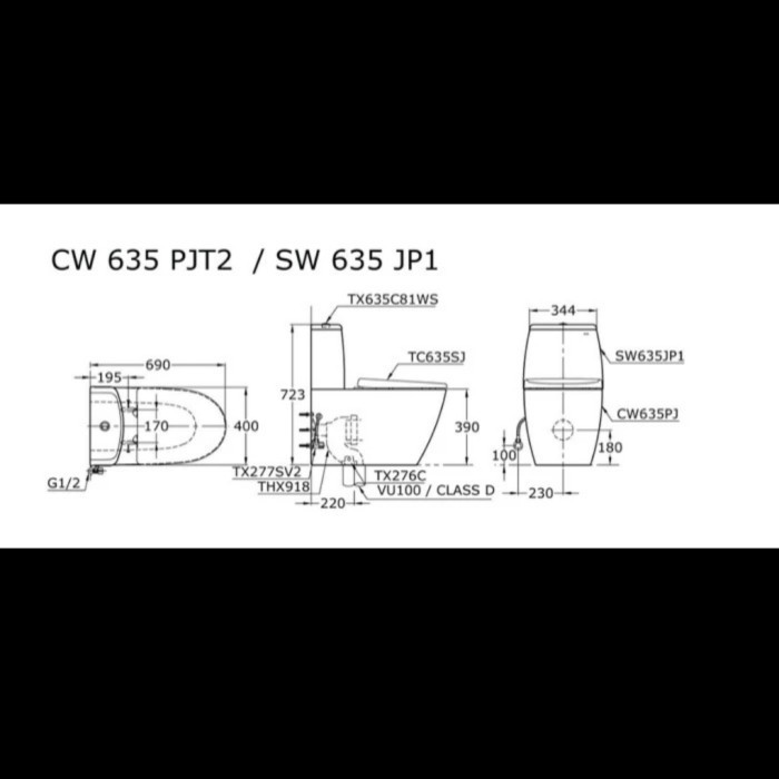 KLOSET TOTO CW 635 PJ - SW 635 JP1/CLOSET DUDUK TOTO CW635PJ (P-TRAP)