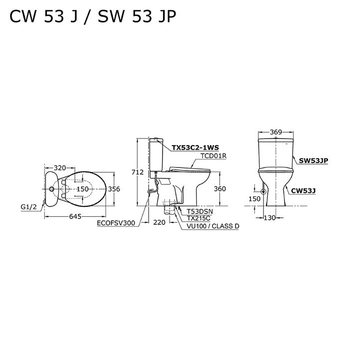 TOTO KLOSET CW53J/SW53JP + TCD01R