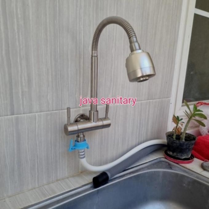 Kran Angsa Double Kran Mesin Cuci/Kran Sink Double/Kran Dapur Cabang | Sahnazshop
