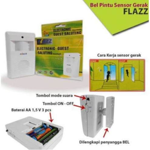 Premium Bell Flazz Pintu Rumah Sensor Gerak Tanpa Kabel/Bell Assalamualaikum